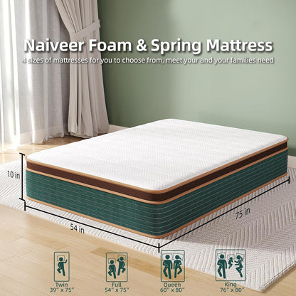 10 Inch Mattress in a Box with Memory Foam & Pocket Spring, Hybrid Bed Mattress Perfect for Back Pain