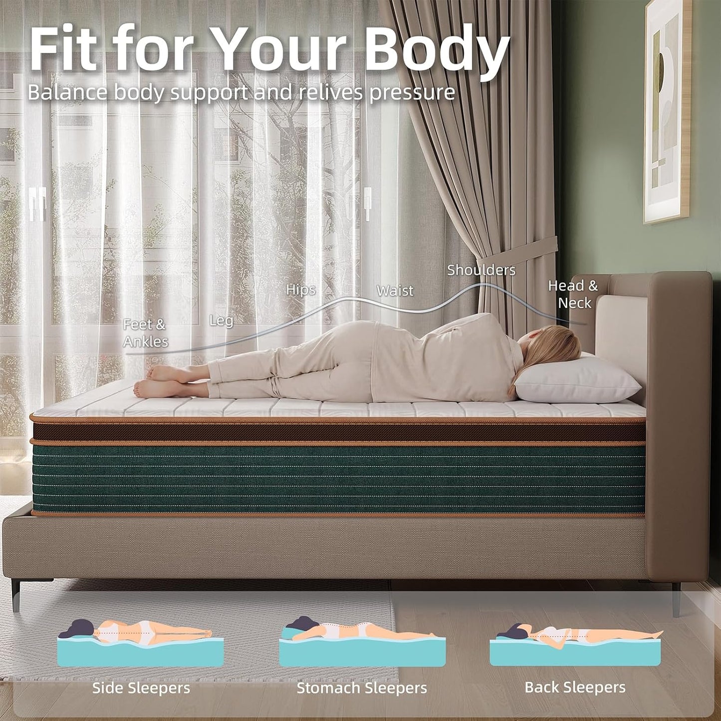 10 Inch Mattress in a Box with Memory Foam & Pocket Spring, Hybrid Bed Mattress Perfect for Back Pain