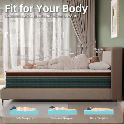10 Inch Mattress in a Box with Memory Foam & Pocket Spring, Hybrid Bed Mattress Perfect for Back Pain