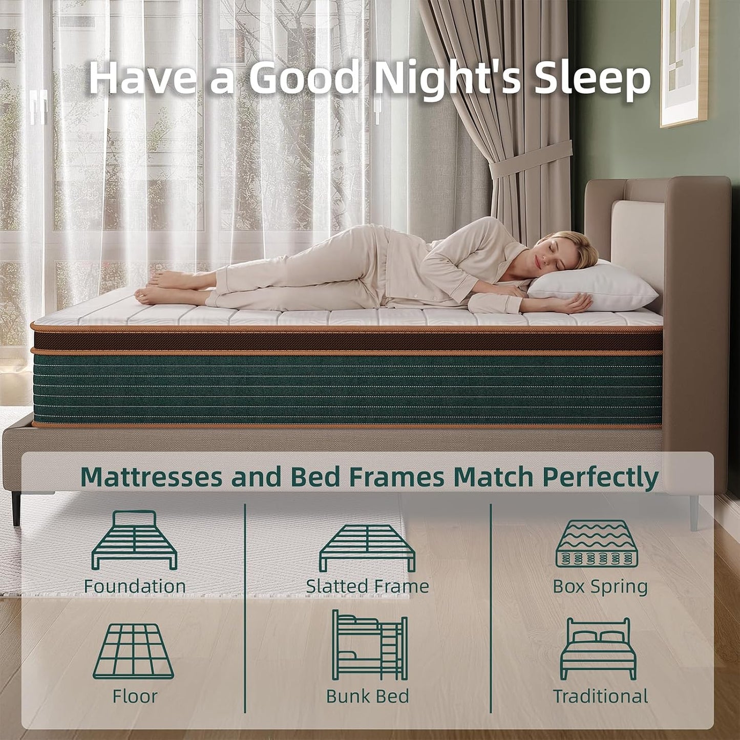10 Inch Mattress in a Box with Memory Foam & Pocket Spring, Hybrid Bed Mattress Perfect for Back Pain